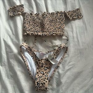 Leopard Print Off-Shoulder Bikini Set